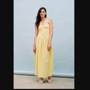 ZARA NWT COMBINATION POPLIN DRESS YELLOW  SIZE L